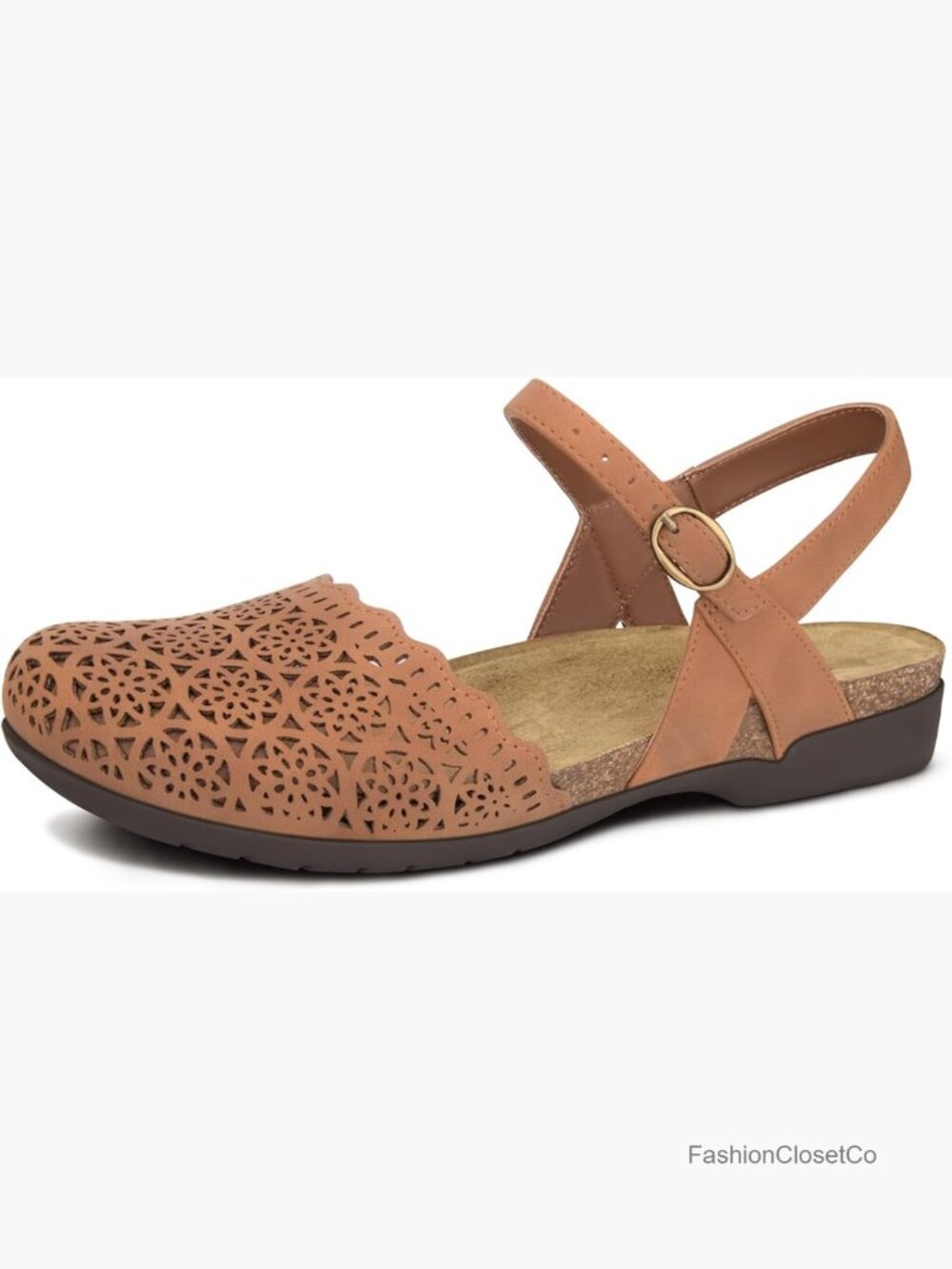 Closed Toe Arch Support Flat Sandals with Cork Footbed